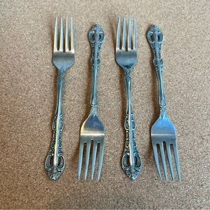 National Silver Co Dynasty II Flatware 4 Salad Forks Pierced Stainless Japan